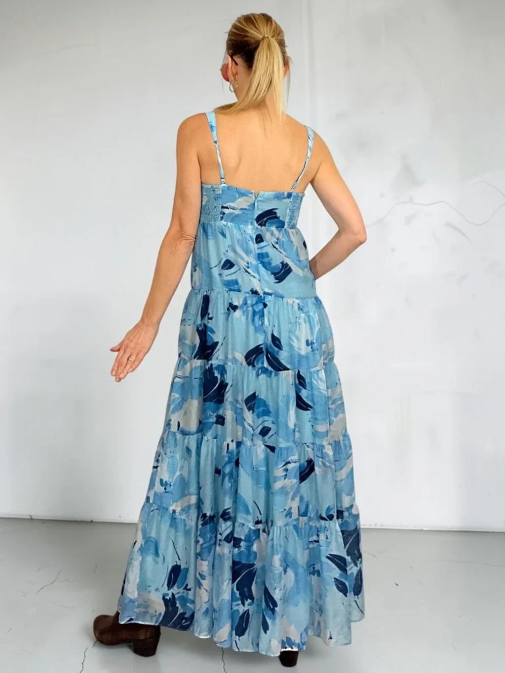 Abercrombie and Fitch Floral Tiered Maxi Dress SP Petite Blue ALTERED